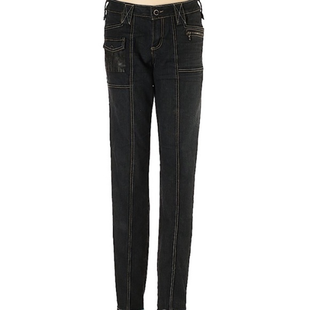 Vintage Coogi 9/10 black wash faux leather zipper pockets mid‎ rise skinny jeans